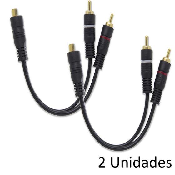 Imagem de Kit com 2 Cabos Emborrachados Y RCA NWT 1 Fêmea 2 Machos 3,6mm Som Automotivo Módulo