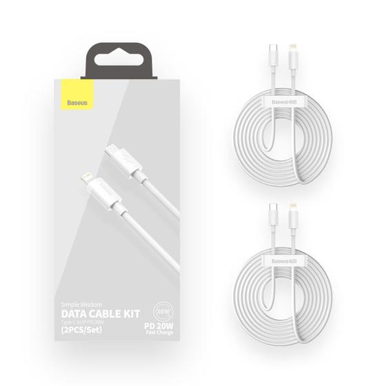 Imagem de Kit com 2 Cabos Lightnng para USB C Baseus Simple Wisdom 20W 2PCS/Set1.5m Branco power delivery