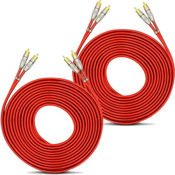 Imagem de Kit com 2 Cabos RCA 5 Metros Dupla Blindagem Cobre Vermelho 