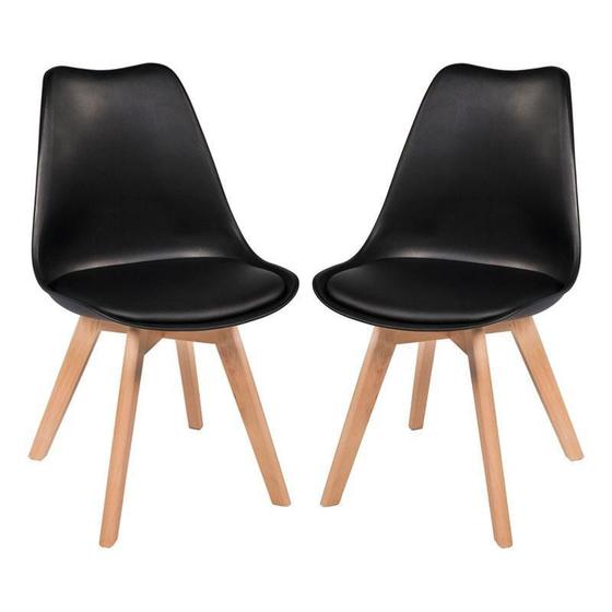 Imagem de Kit Com 2 Cadeira Leda Preta - Charles Eames Wood Com Almofa