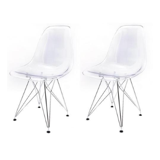 Imagem de Kit com 2 Cadeiras Eames Policarbonato Transparente Eiffel Cromada