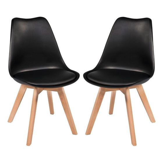 Imagem de Kit com 2 Cadeiras Leda Preta - Charles Eames Wood com Almofada