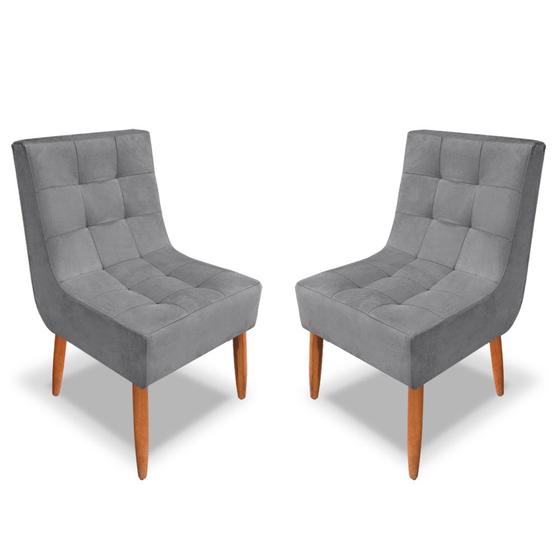 Imagem de Kit com 2 Cadeiras Poltronas Estofada Leticia Pés de Madeira Para Sala De Jantar Quarto Decorativa