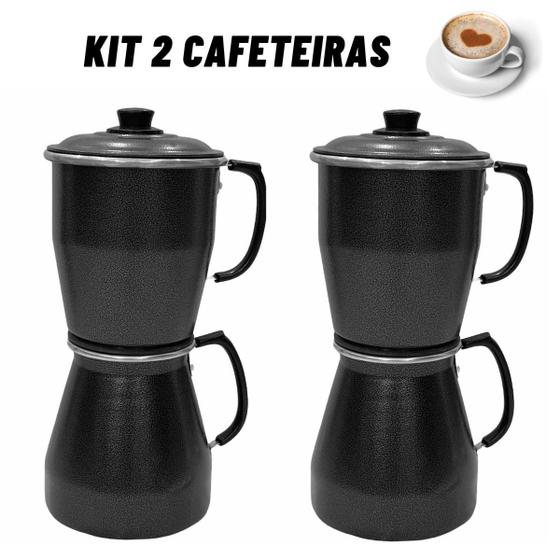 Imagem de Kit Com 2 Cafeteiras Vermelha ou Preta Craqueada Em Alumínio Econômica Italiana 1,4L