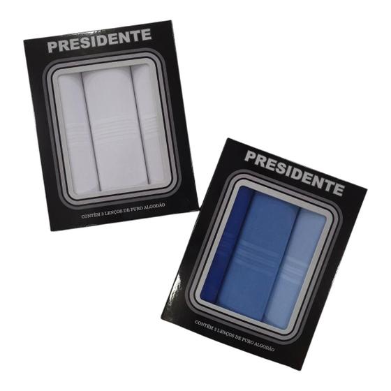 Imagem de Kit com 2 Caixas de Lenços Presidente Puro Algodão Branco e Azul - Elegância e Estilo.