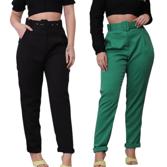 Kit Com 2 Calças Feminina Alfaiataria Oxford Premium Social Com Cinto E ...