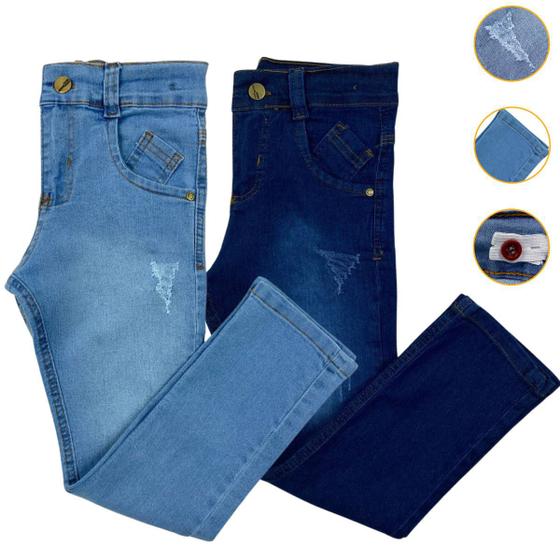 Imagem de Kit Com 2 Calças Jeans Infantil Slim Menino Skinny Com Lycra Masculina Juvenil Com Regulador