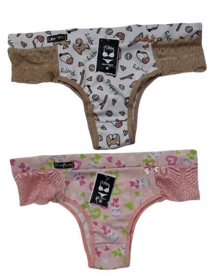Imagem de Kit com 2 calcinhas,tanga Carine,microfibra com renda,estampada