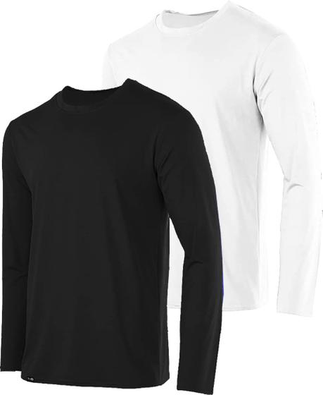 Imagem de Kit com 2 Camisetas Básicas Manga Longa Tecido Confortável Slim Fitness