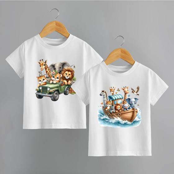 Imagem de Kit com 2 Camisetas Infantil Menino Safari e Arca de Noé Blusa 100% Algodão