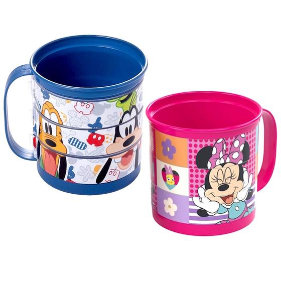 Imagem de Kit com 2 Canecas Divertidas Mickey e Minnie Rosa Infantil para Suco Chá Leite