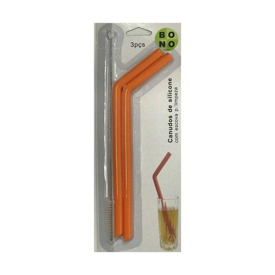 Kit Com 2 Canudos Ecológicos e Reutilizáveis De Silicone com Escova Laranja Menor preço em Kit Com 2 Canudos Ecológicos e Reutilizáveis De Silicone com Escova Laranja