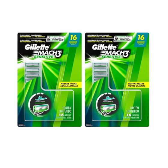 Imagem de Kit com 2 Cargas Gillette Mach3 Sensitive c/ 16 unidades