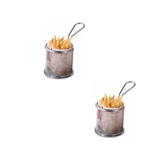 Imagem de Kit Com 2 Cesta Redonda Inox Servir Fritas  Porções Frango