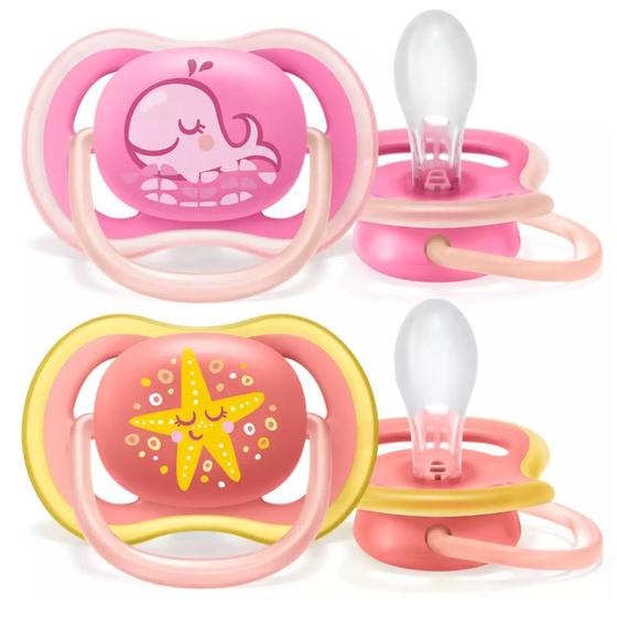 Imagem de Kit com 2 Chupeta Ultra Air Dupla Tam.2 Baleia/estrela 6-18m Philips Avent bebê menina 