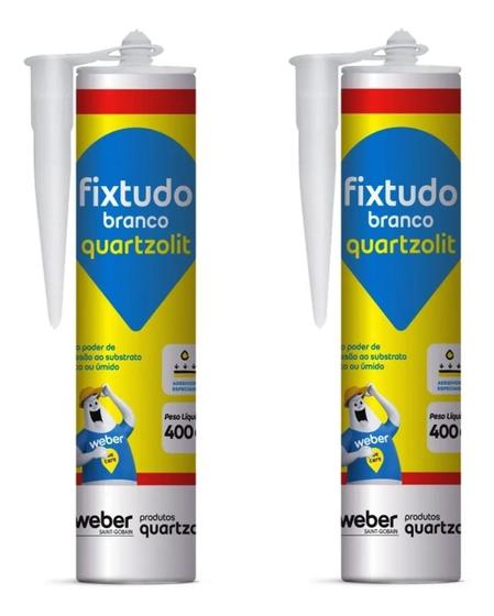 Imagem de Kit Com 2 Cola Fixtudo Branco Quartzolit 400g Profissional