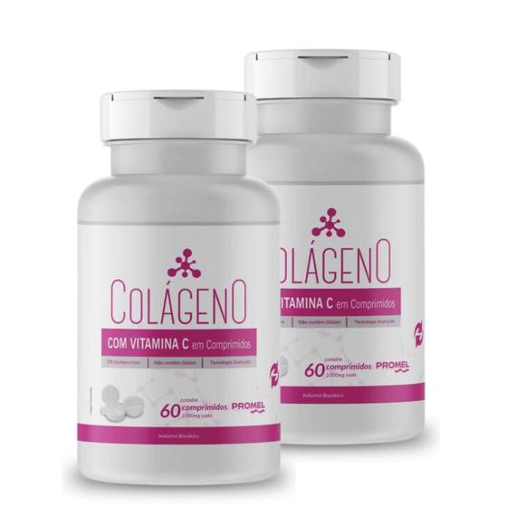 Imagem de Kit Com 2 - Colágeno Hidrolisado Com Vitamina C Promel 60 Comp De 1000mg