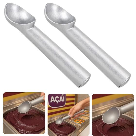 Imagem de Kit Com 2 Colheres Concha Pegador Sorvete Açaí Pão De Queijo Alumínio Polido