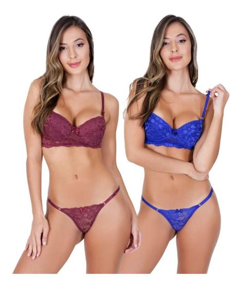 Imagem de Kit Com 2 Conjuntos De Lingerie Em Renda Cropped Moda Intima