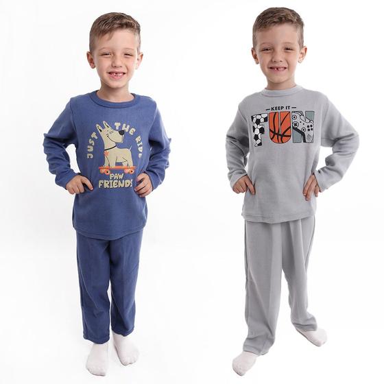 Imagem de Kit com 2 Conjuntos Plush Infantil e Infanto Juvenil Quente Masculino para o Inverno