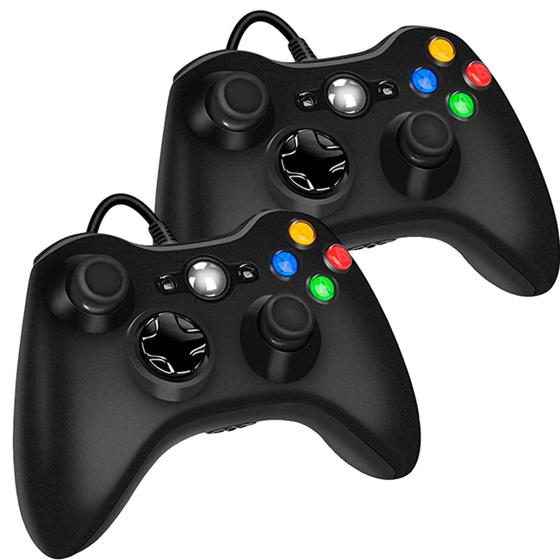 Imagem de Kit com 2 Controles Compatível Xbox 360 Pc Com Fio Joystick