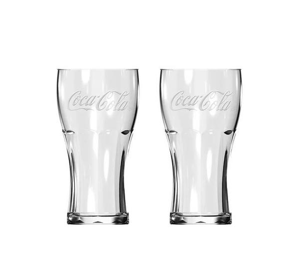 Imagem de Kit Com 2 Copos De Vidro Da Coca Cola Transparentes 300 Ml