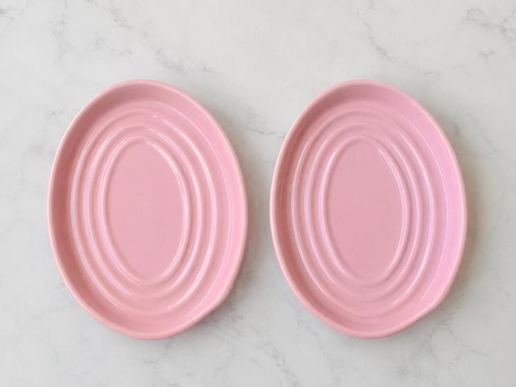 KIT com 2 Descansos para Utensílios Oval Cerâmica Rosa