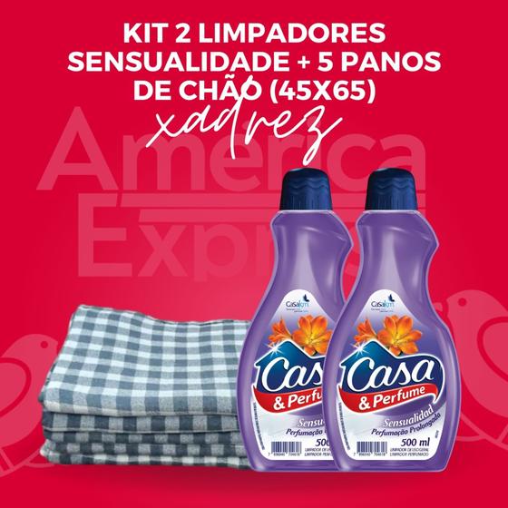 Imagem de Kit com 2 -Desinfetante Sensualidade Casa & Perfume - 500ml  + 5 Panos de chão