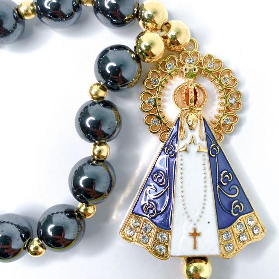 Imagem de Kit com 2 Dezenas de fé terço cor chumbo detalhes strass casa e decoração religiosa