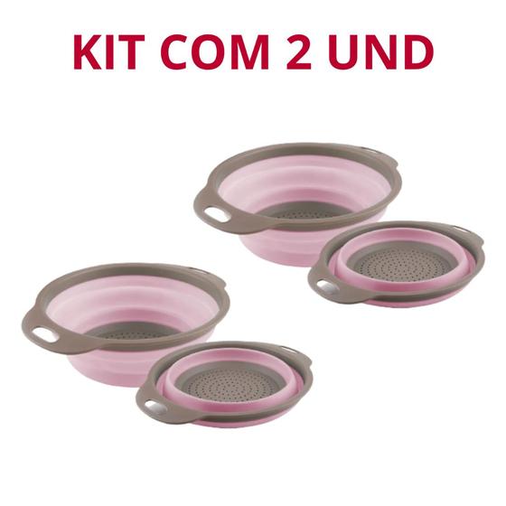 Imagem de Kit com 2 Escorredor De Alimentos Macarrão Legumes Retrátil Rosa Silicone