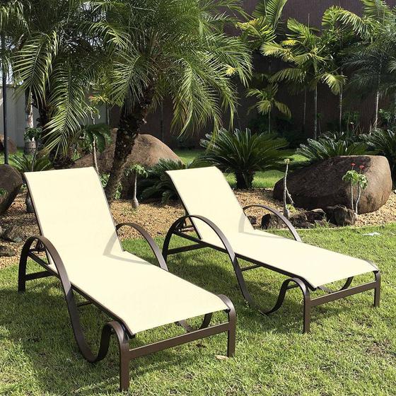 Kit com 2 Espreguiçadeiras de alumínio e tela sling com encosto regulável Menor preço em Kit com 2 Espreguiçadeiras de alumínio e tela sling com encosto regulável