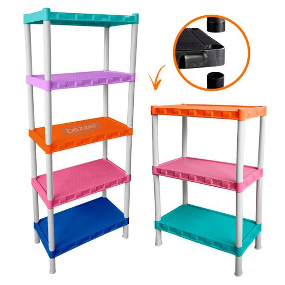 Imagem de Kit Com 2 Estantes Modular Organizador Colorida 5 + 3 Andares Multiuso Quarto Sapateira Livro Ferramenta Estoque Toalhas