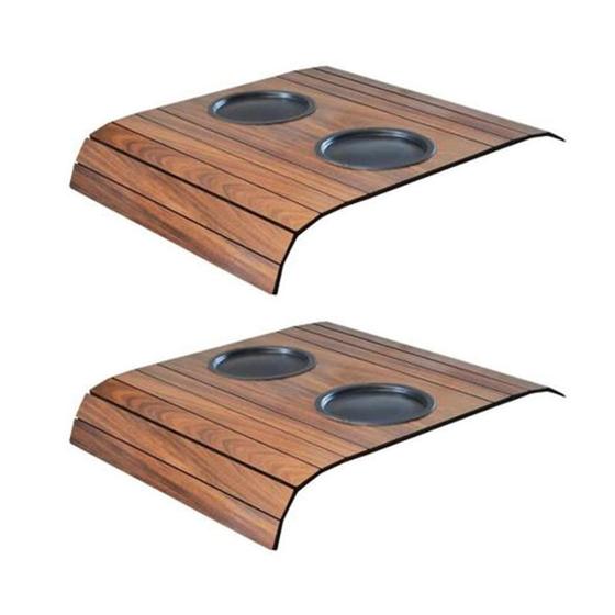 Imagem de Kit com 2 Esteiras Bandejas para Braço de Sofá com Porta Copos em Madeira Castanho