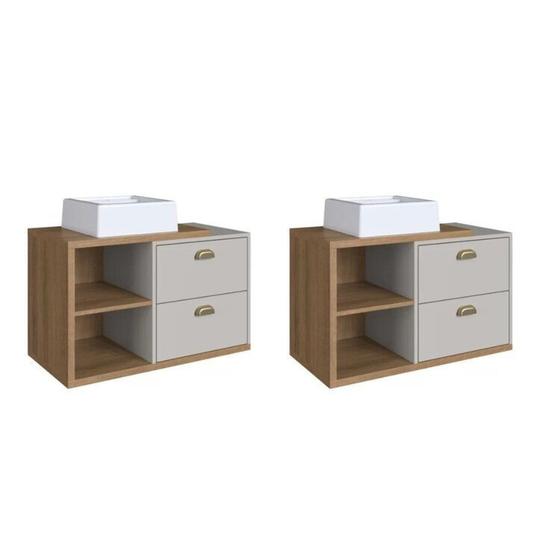 Imagem de Kit com 2 Gabinetes de Banheiro Suspenso 80cm Helena com 2 Gavetas e Cuba
