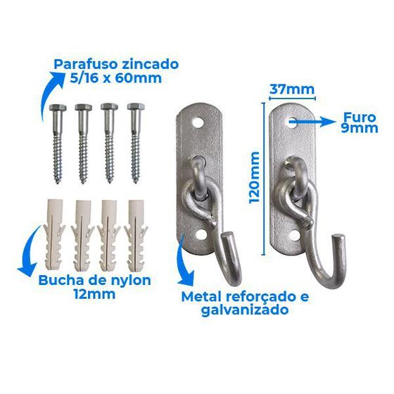 Kit Com 2 Ganchos Reforçados Para Rede C/ Parafusos E Buchas - Multidecor Imagem de Kit Com 2 Ganchos Reforçados Para Rede C/ Parafusos E Buchas