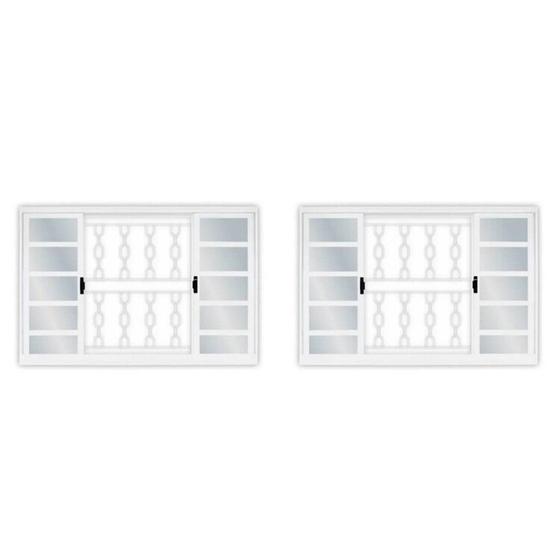 Imagem de Kit com 2 Janelas de Aço de Correr 100x100cm 4 Folhas com Grade Minas Sul Mgm