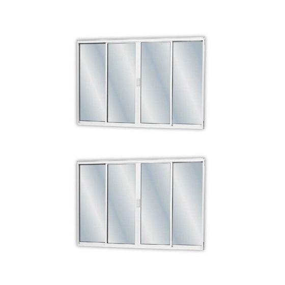 Imagem de Kit com 2 Janelasde Alumínio de Correr 100x200cm 4 Folhas 2 Fixas com Vidro Liso Linha Soft Mgm