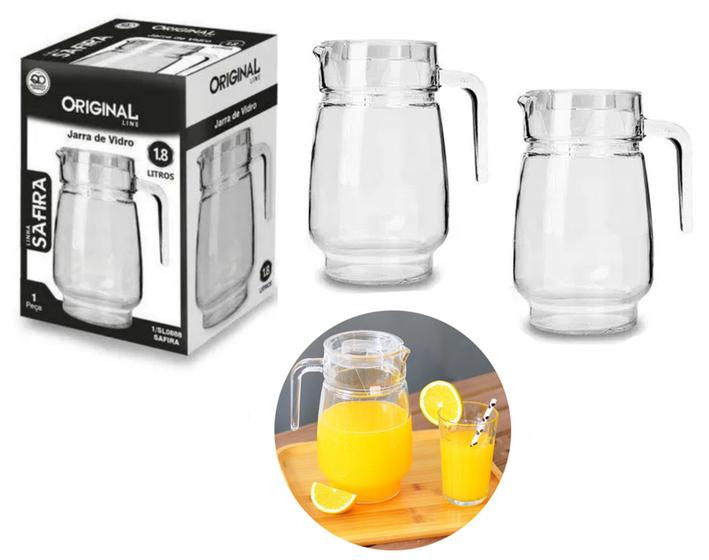 Imagem de Kit com 2 jarras de vidro safira 1.6 litros com tampa para bares, restaurantes