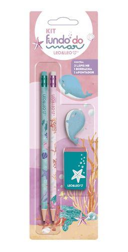 Imagem de Kit Com 2 Lápis Hb Apontador Borracha Leo E Leo Fundo Do Mar