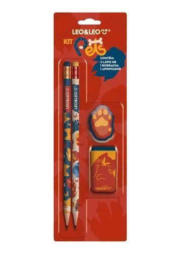 Imagem de Kit Com 2 Lápis Hb Apontador Borracha Leo E Leo Pets