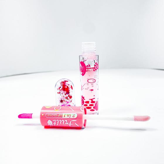 Imagem de Kit com 2 Lip gloss labial hidratante 2 em 1 com glitter divertido fácil aplicação