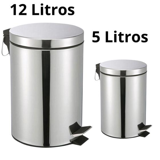 Kit Com 2 Lixeira Inox 5 Litros E 12 Litros Com Balde E Alça - Clink Menor preço em Kit Com 2 Lixeira Inox 5 Litros E 12 Litros Com Balde E Alça - Clink