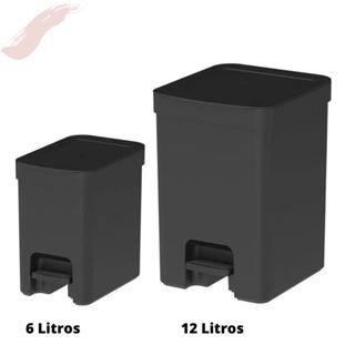 Imagem de Kit com 2 Lixeiras com Pedal Cozinha Banheiro Lavabo Esconde Sacola Trium 6 Litros e 12 Litros