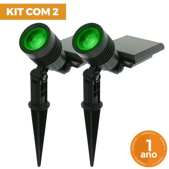 Kit com 2 Luminária Solar Espeto de Jardim LED SMD Verde 10 Lúmens