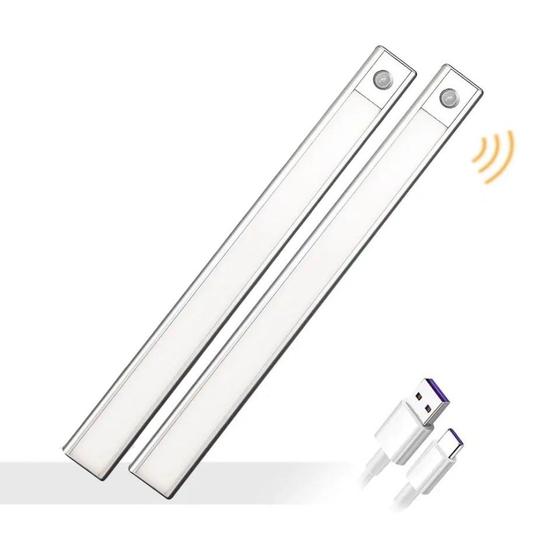 Kit Com 2 Luminárias Barra Led 40cm Com Sensor De Presença Spot Armário