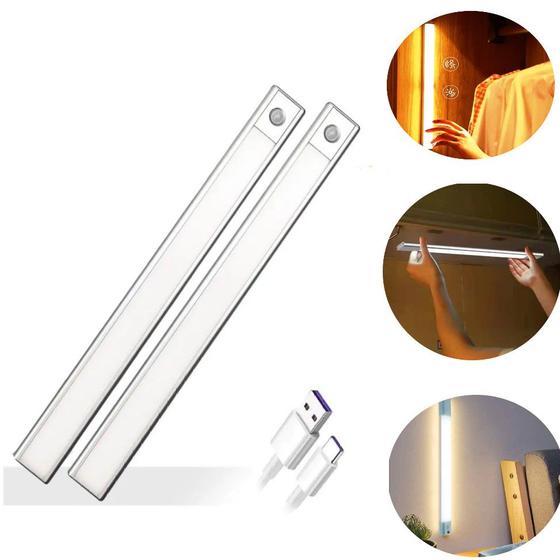Kit Com 2 Luminárias Barra Led 50cm Com Sensor De Presença Spot Armário