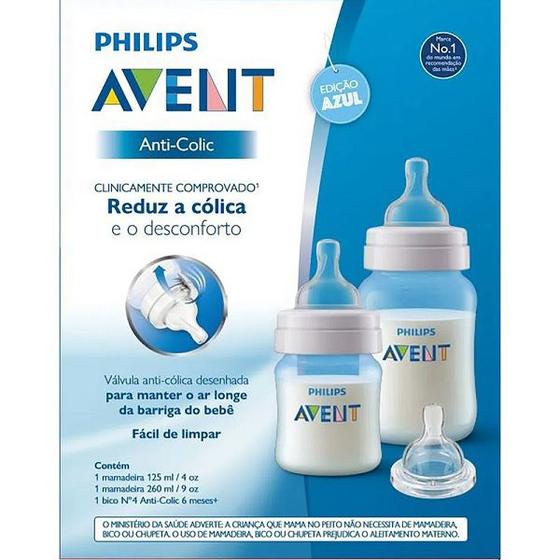 Imagem de Kit com 2 Mamadeiras ANTI-COLIC Classica AZUL 125/260ML Philips AVENT SCD809/37