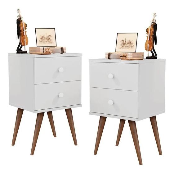 Imagem de Kit com 2 Mesa de Cabaceira Candy Retro 2 Gavetas Branco - Click