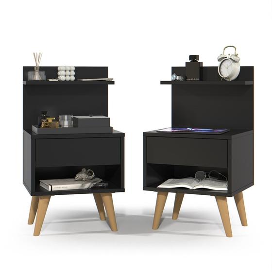 Imagem de Kit com 2 Mesa de Cabeceira Sleep Retrô com Pés Palito e 1 Gaveta