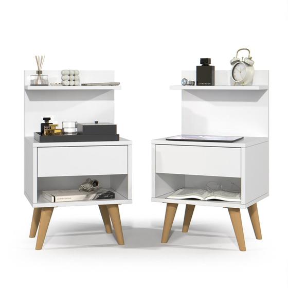 Imagem de Kit com 2 Mesa de Cabeceira Sleep Retrô com Pés Palito e 1 Gaveta
